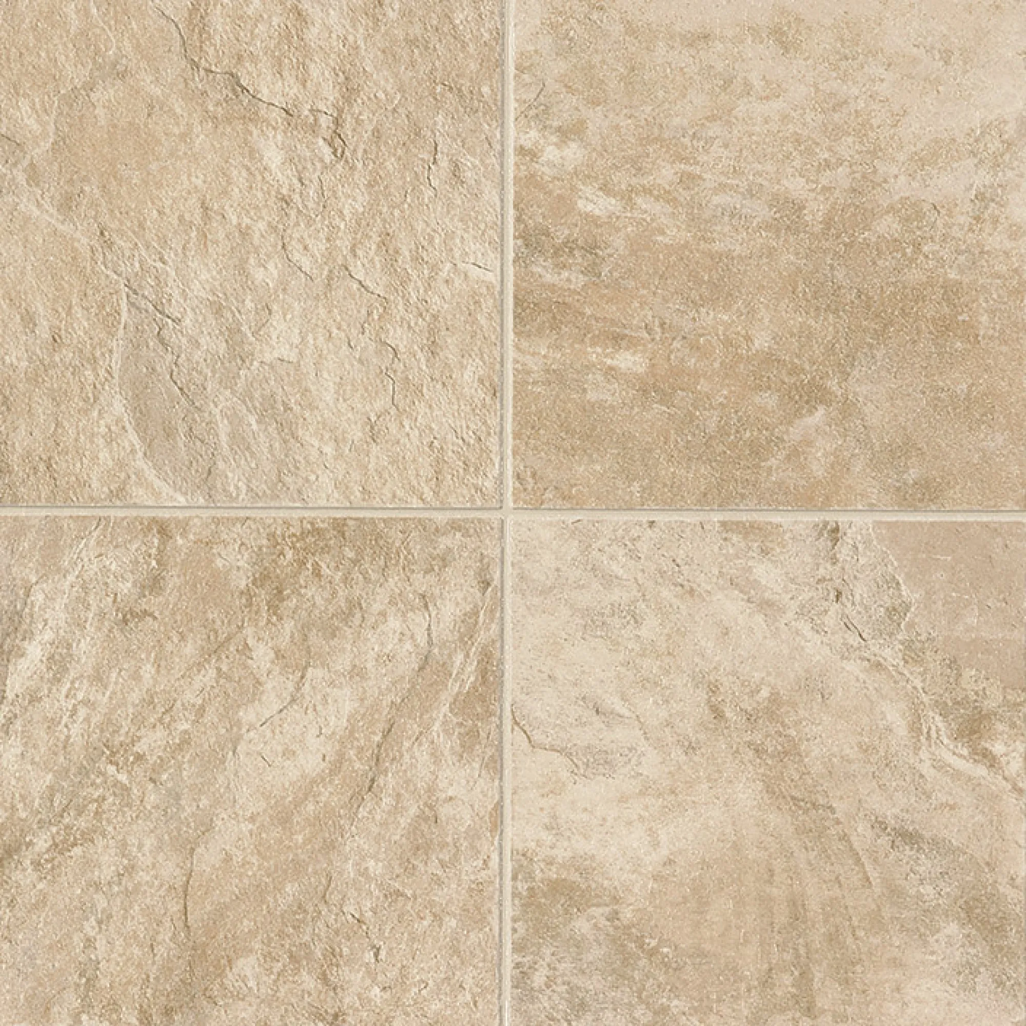 Pale beige stone-look vinyl tiles with soft veining.